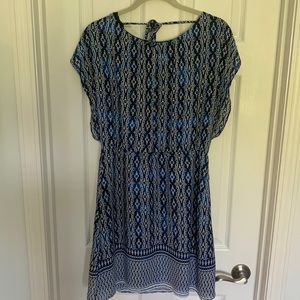 Blue patterned above the knee dress